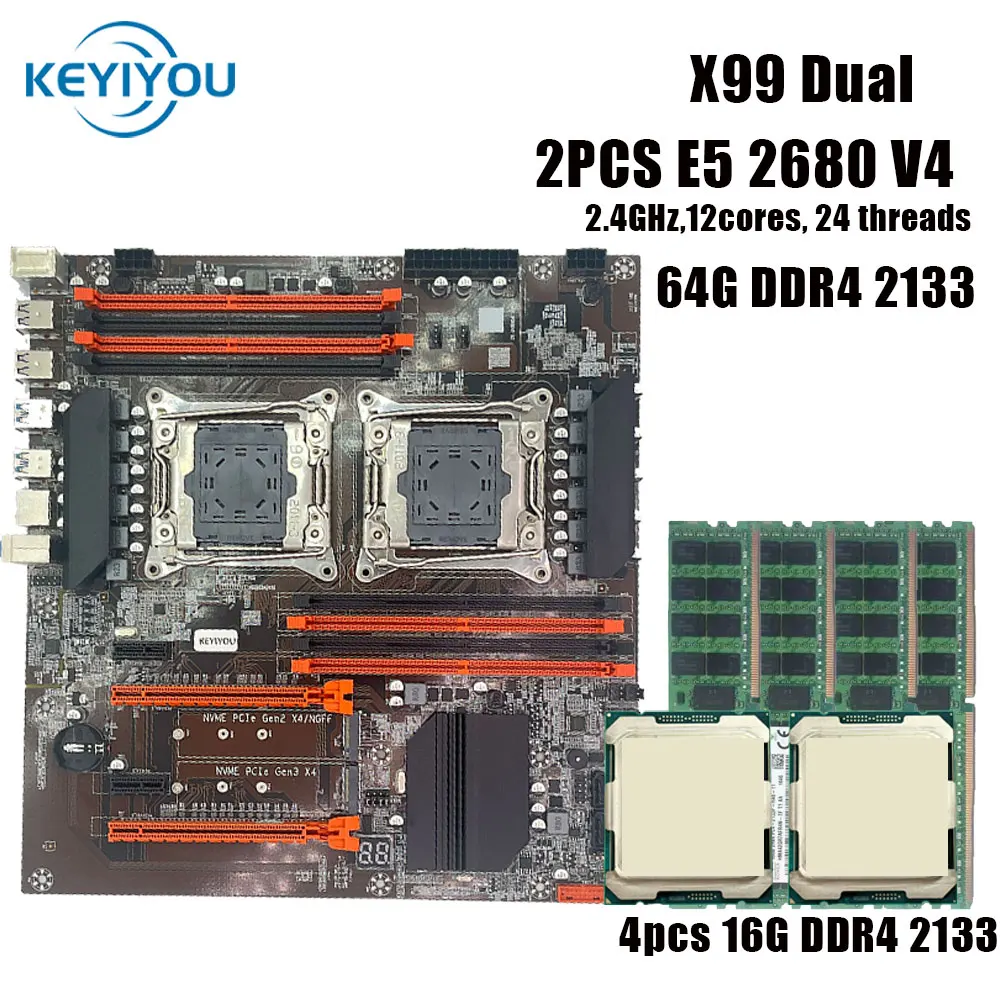 

X99 Dual CPU Motherboard + 2×E5-2680 v4 + 64GB DDR4 | Ultimate Server/Workstation/Gaming Bundle | SATA 3.0/USB 3.0/PCIe 3.0