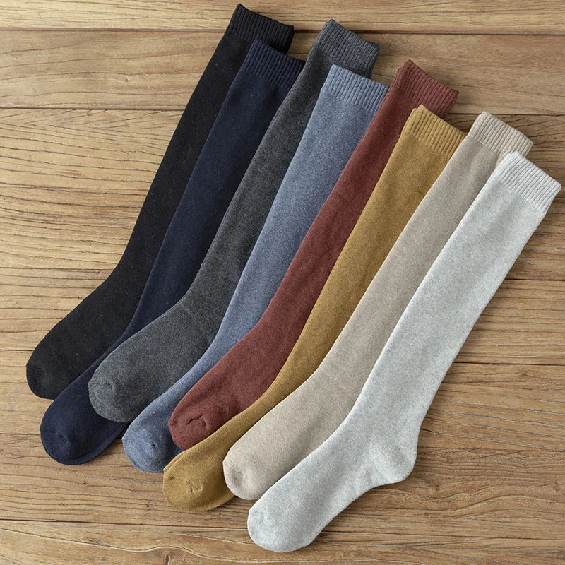 Winter Men\'s Warm Knee Socks Thick Harajuku Retro Casual Long Terry Cotton Socks Men 3 Pair