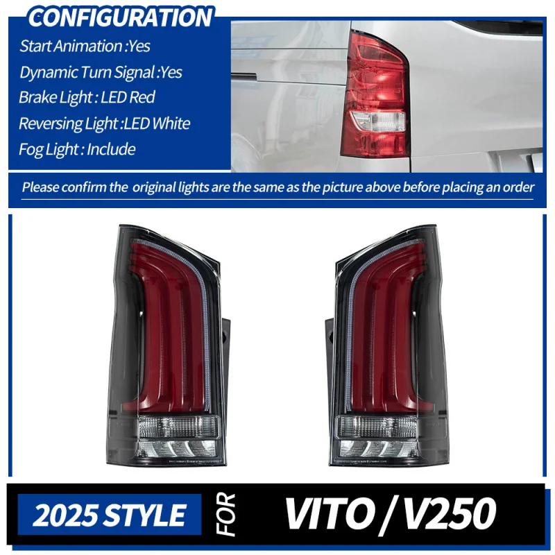 Suitable for Mercedes-Benz Vito V250/V260 Tail Upgrade Modification Assembly Cross-Border LED Driving Light Flowing Turn S