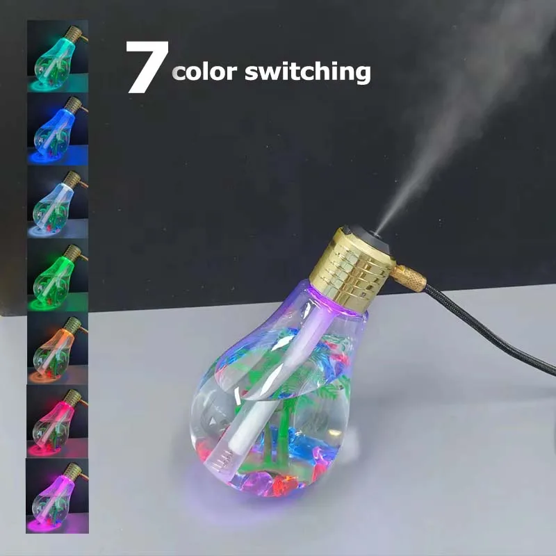 USB Air Humidifier Bulb Lamp Shape Decorative Lights Atomizer With Colorful LED Night Light for Office Desk Bedroom Home Decor