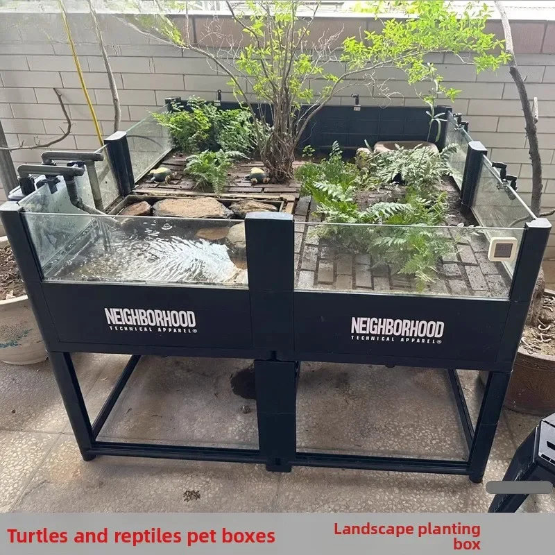 Turtle Habitat Tank with Plants Eco Environment for Yellow Margined Box Turtle Breeding and Landscaping