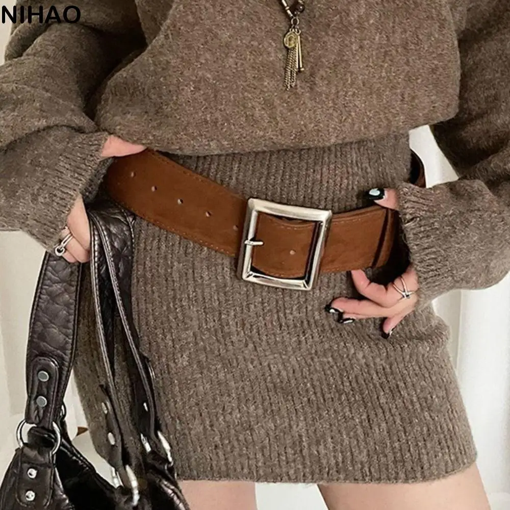 

Elegant Jeans Decor Wide Belt Width Suede Pu Waistbands Square Buckle Korean Style Trouser Decoration Female/Girls