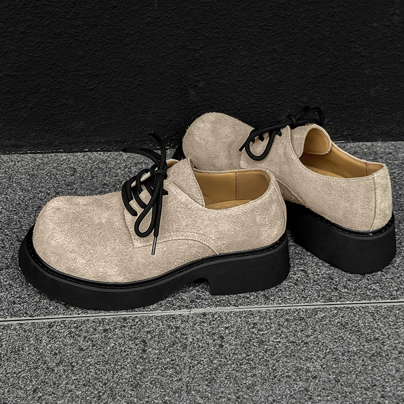 

Мужская oes Повседневная обувь Thi Bot Увеличенная ретро-кожа Nubu Work oes Briti Sle с круглым носком и резиновой подошвой