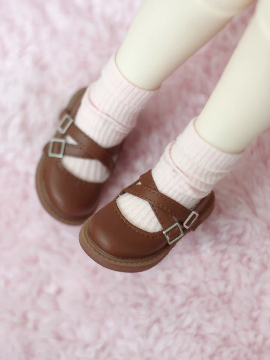 BJD Shoes Doll Cross Strap Round Toe Single Shoe Small Leather Shoes For 1/4 1/6 BJD MSD MDD YOSD Doll Accessories