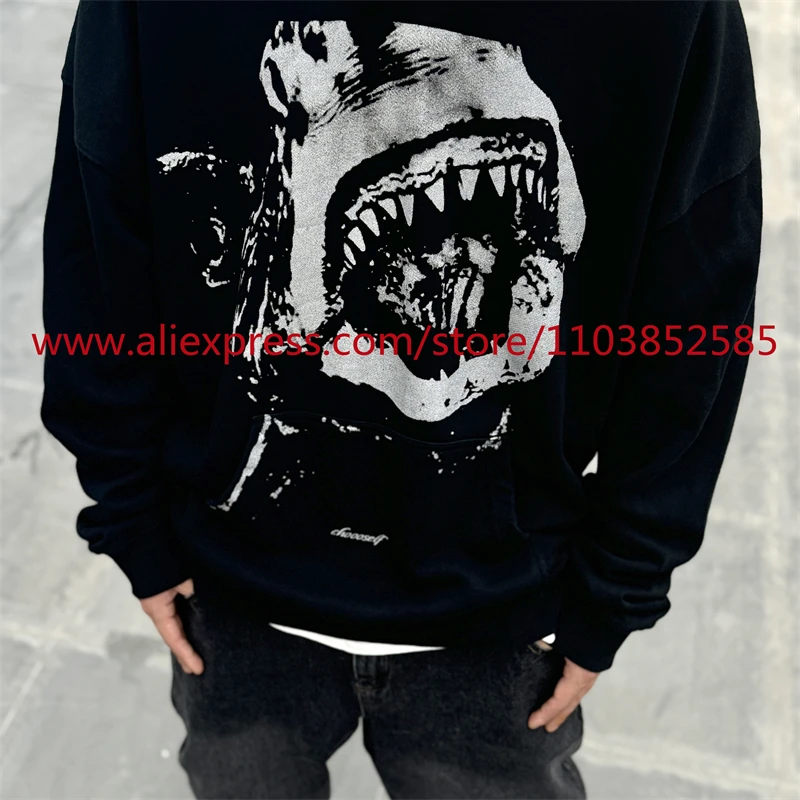 

Autumn and Winter New Vintage Men's Hoodie Long Sleeve Hoodie American Heavy Weight Oversize High Street Jaws Cartoon Print Tops