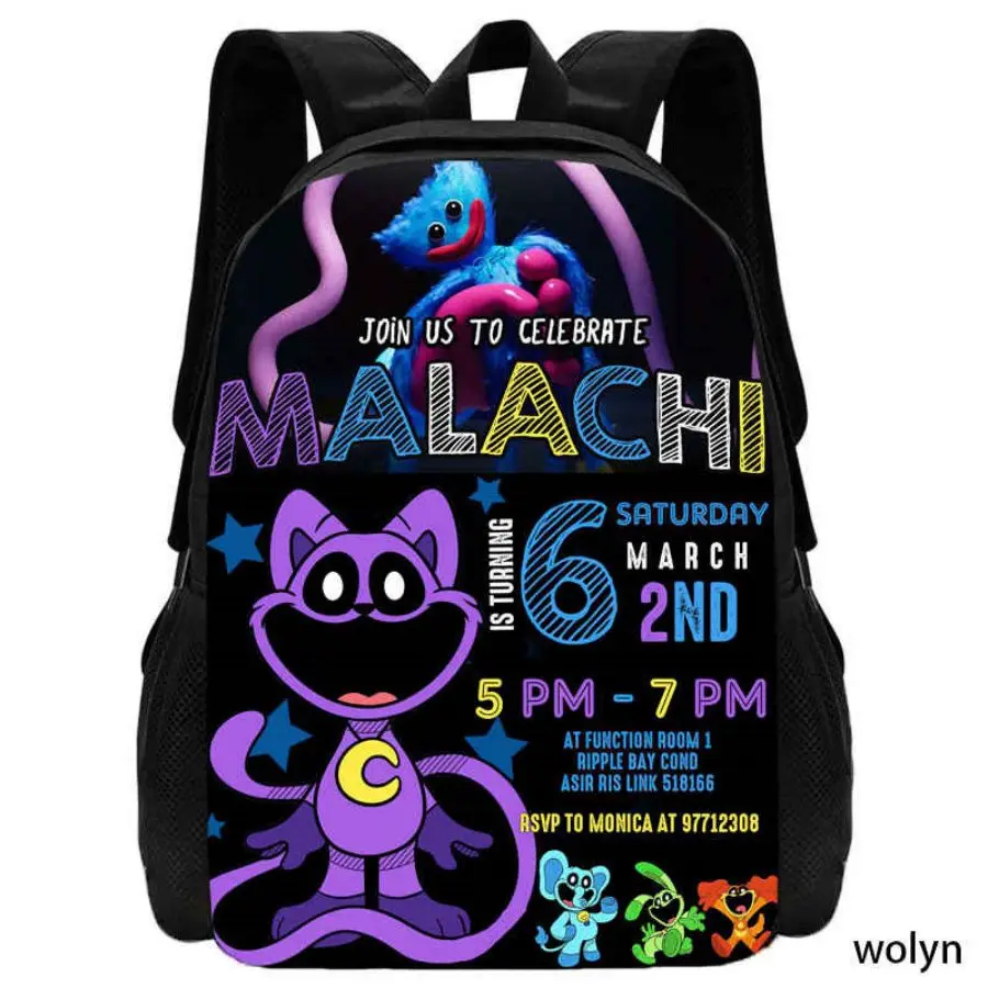 Sac d'école de dessin animé de grande capacité pour garçons et filles, créatures souriantes, sac à dos, durable, doux, cadeau Mochila