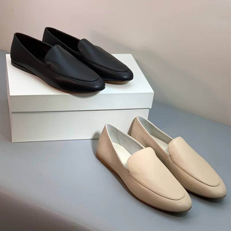 

Jenny&Dave Minimalist Genuine Leather Loafers French Elegant Commuting Casual Round Toe Flat Sole Shoes Soft Loafers