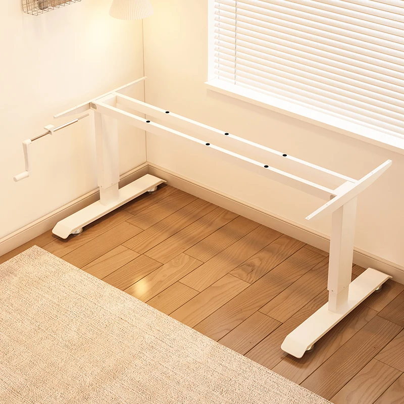 Hand crank lifting table leg stand double beam adjustable study  computer  frame coffee gaming desk stand