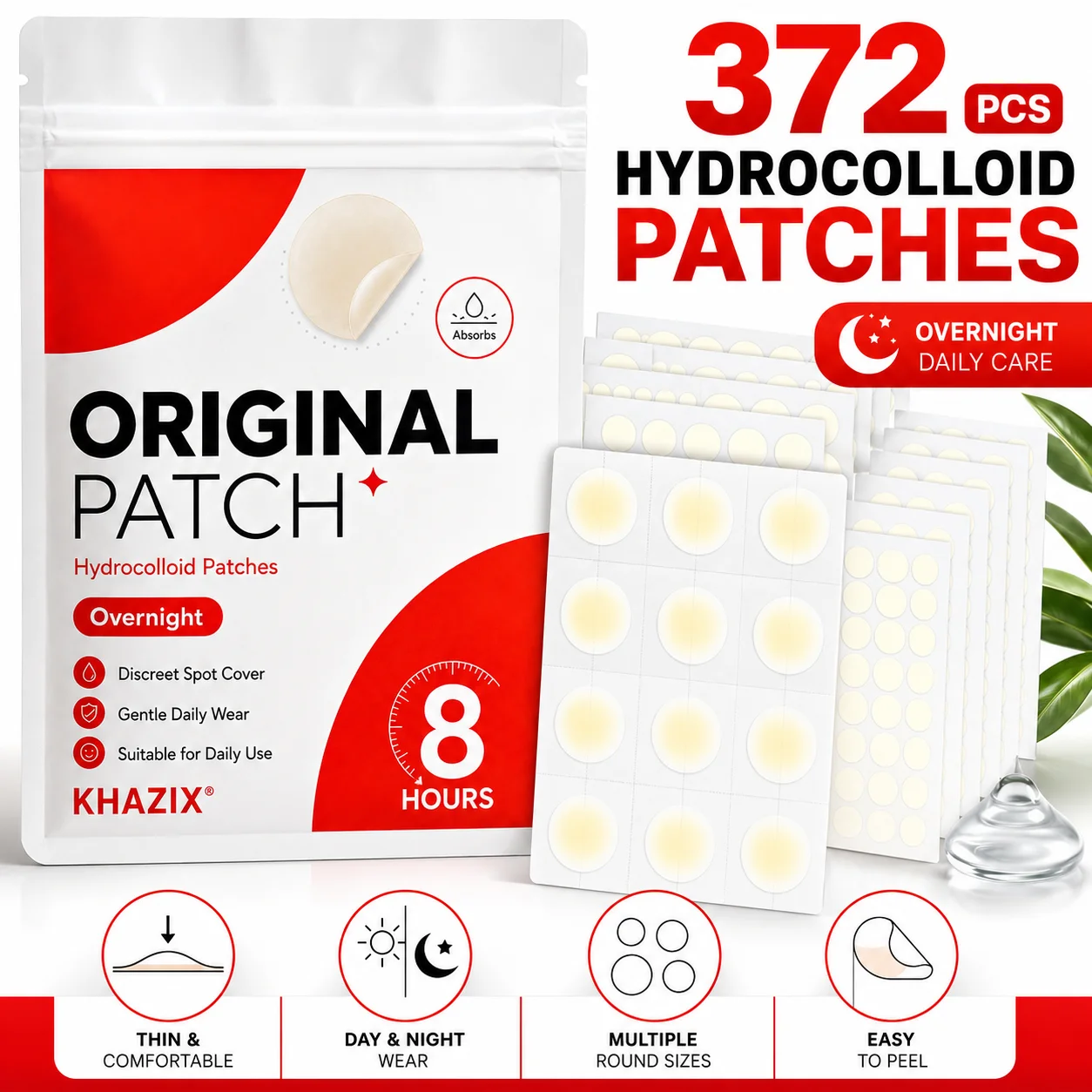 372pcsHydrocolloid Acne Pimple Patch, Hydrocolloid Spot Stickers, Covering Zits and Defect, Nighttime Spot