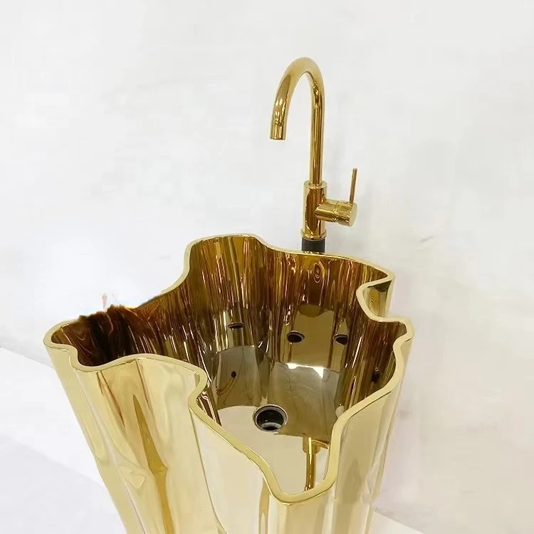 Luxury sink Art Deco tree roots Mirror gold special-shaped stainless steel wash basin Hotel villa bathroom furniture