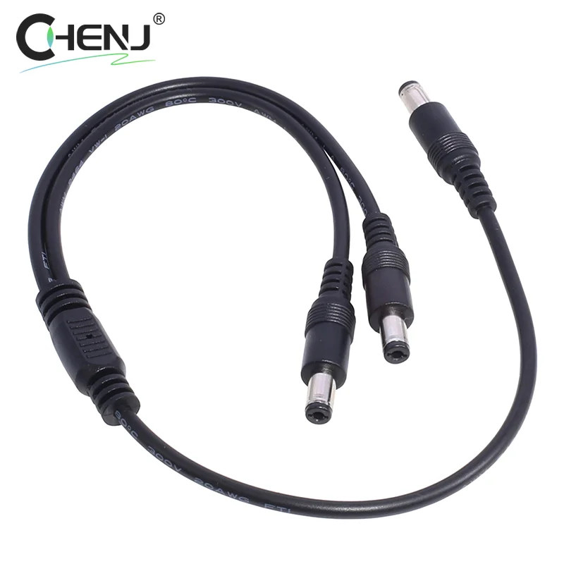 1 Male To 2 Male Connector 5.5mm*2.1mm Male To Male Plug DC Power Splitter Cable CCTV LED Strip Light Power Supply Adapter