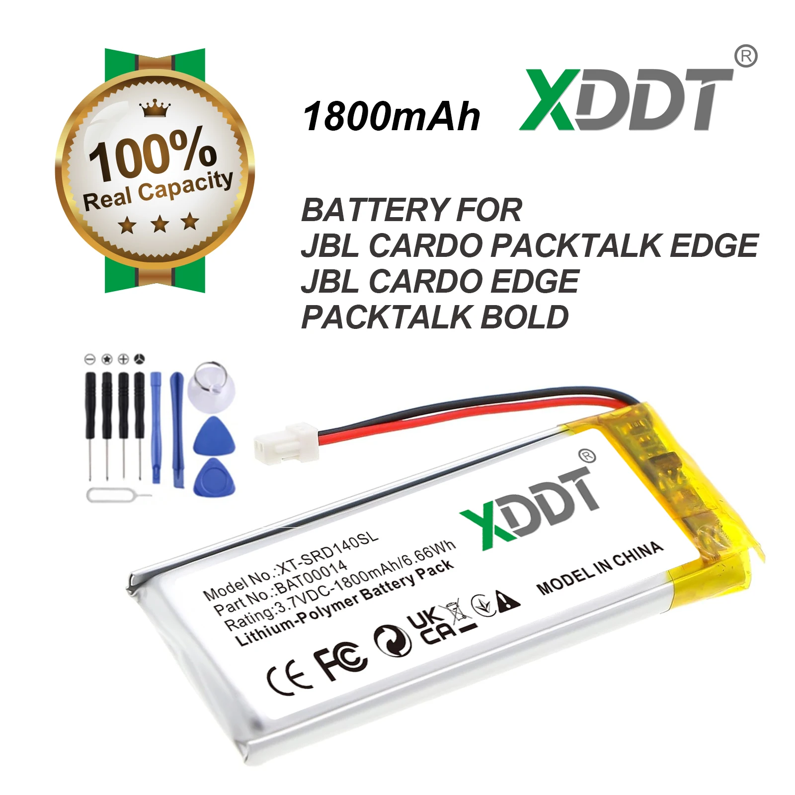 XDDT 3.7V 1800mAh Motorcycle Bluetooth Headset Battery For JBL Cardo Packtalk Edge / JBL Cardo Edge Earphone