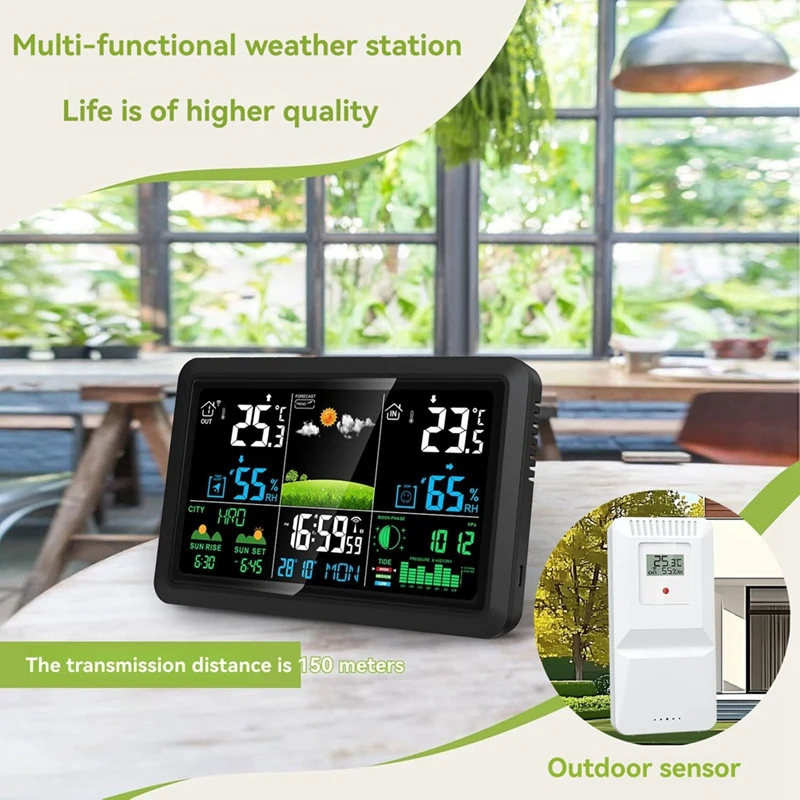 

Multifunction Tuya Weather Station Air Quality Temperature Humidity Meter Moon Phase Air Pressure Weather Clock EU Plug-A19I