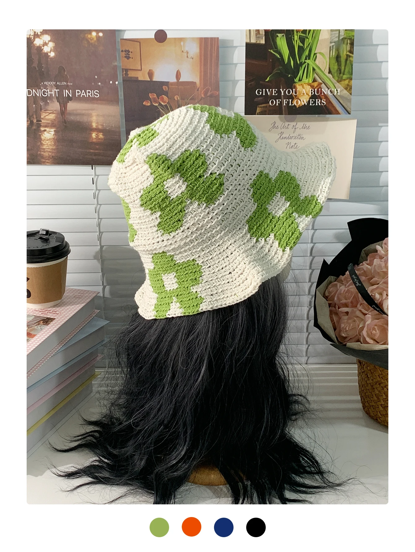 قبعة صياد السمك المحبوكة يدويًا على شكل زهرة ملونة للنساء في الخريف والصيف، قبعة حوض متعددة الاستخدامات للتصوير الفوتوغرافي في الشوارع