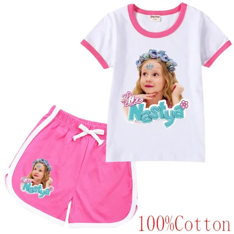 

Рубашка Russian Like Nastya, детские топы с короткими рукавами, шорты, костюм для маленьких девочек, летние спортивные костюмы для мальчиков, детские комплекты