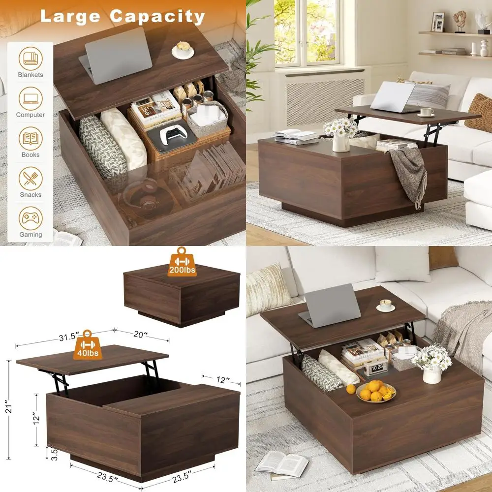 

Журнальный столик из орехового дерева с подсветкой, квадратный журнальный столик с улучшенным местом для хранения, журнальный столик со скрытым отсеком для хранения, центральный столик для гостиной