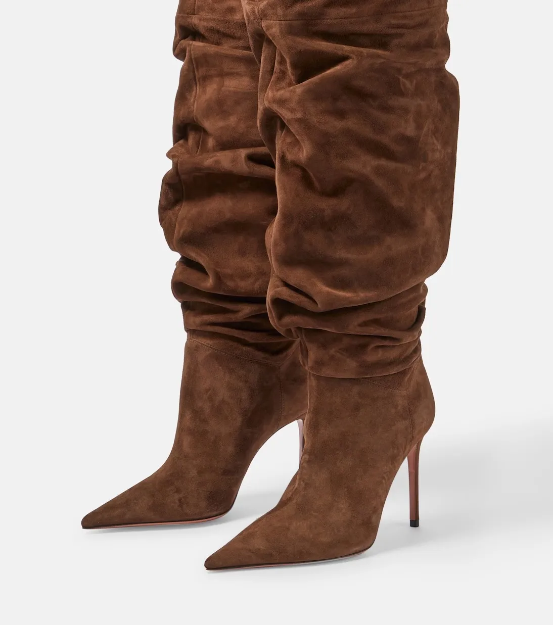 2024 Fashion Brown Over Knee Sleeve Boots Women\'s Sexy Nightclub Stage Runway Boots Denim Folds Long Boots 44