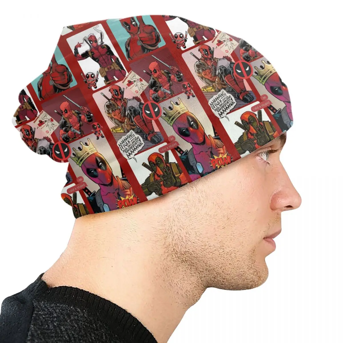 خلفية مخصصة ديدبول Skullies Beanies قبعات الرجال النساء للجنسين الاتجاه شتاء دافئ محبوك قبعة الكبار بونيه القبعات