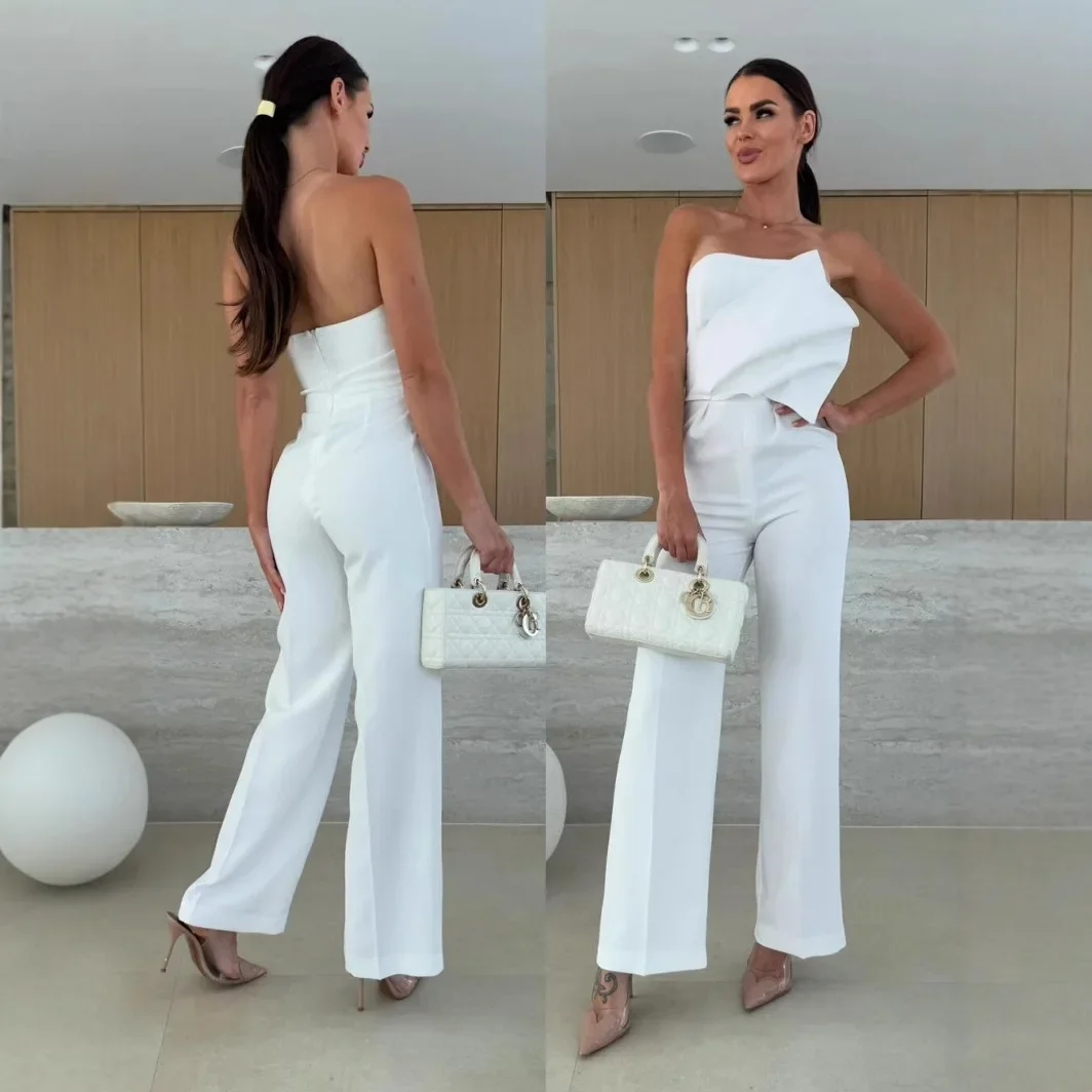

Candy Color Tight-Fitting Chest Wrap Backless High-Waisted Wide-Leg Jumpsuit Overall Pants