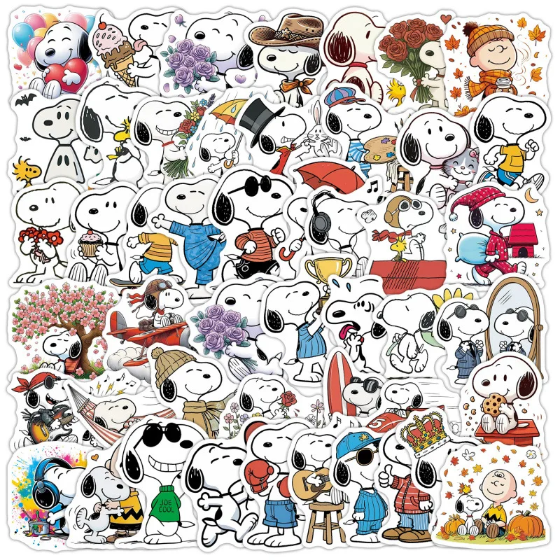 50pcs Kawaii Cartoon Snoopy Stickers Decorative Desk Laptop Scrapbook Luggage Stationery Cute Graffiti Sticker For Kids Gift