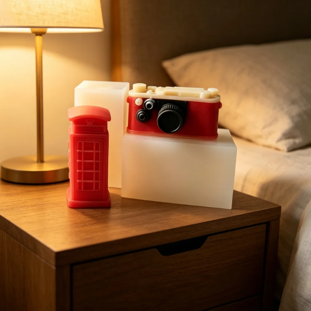 Camera Candle Mold Bus Chocolate DIY Fondant Cake Decorating Tools Telephone Booth Silicone Mold Resin Clay Soap Mold