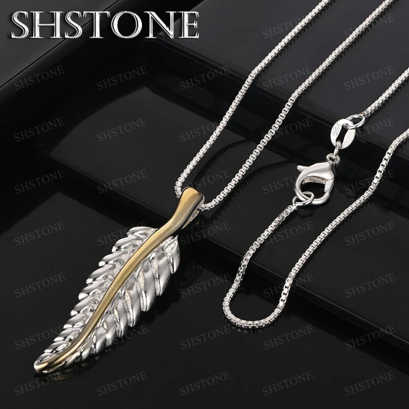 

925 Sterling Silver Golden Feather Pendant Necklace For Women Wedding Birthday Party Fashion Jewelry Accessories 40-75cm Chain