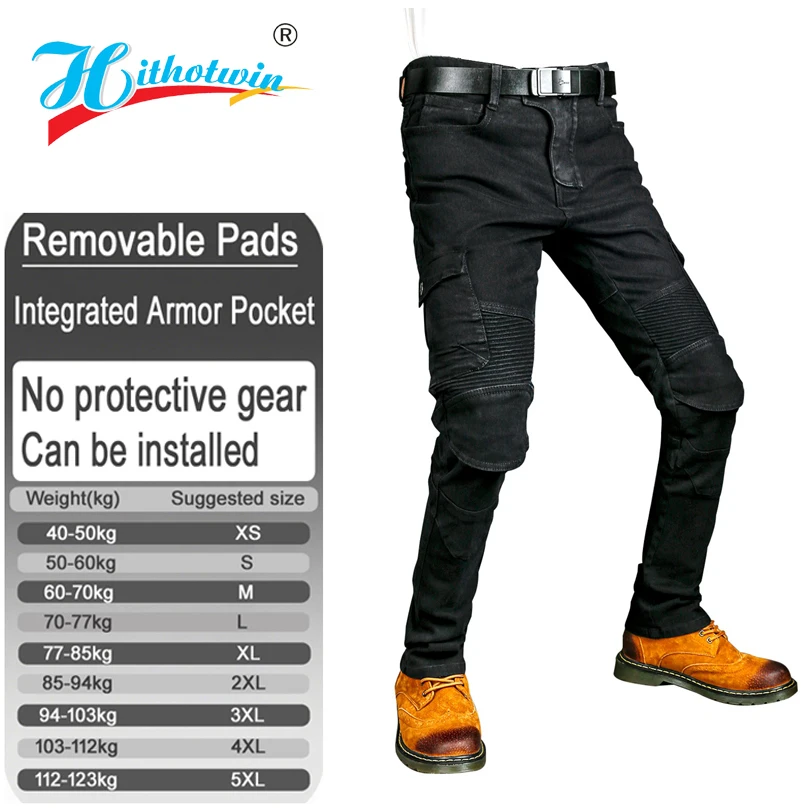 men's Protective motorcycle riding jeans Black motocross pants with Armor pockets Armor Not included 06