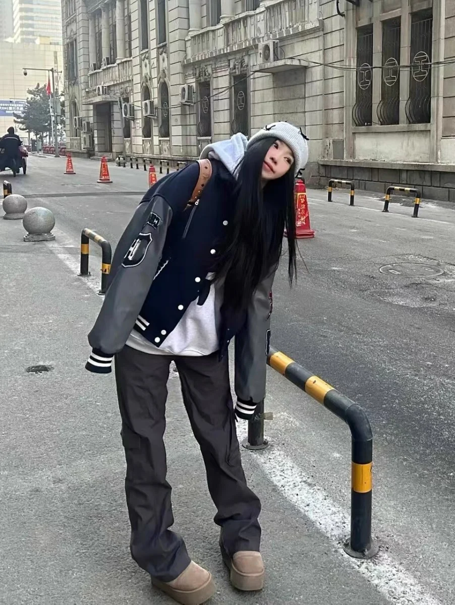 

Бейсбольные куртки Y2K женские осенние ветрозащитные уникальные оверсайз в стиле стритвир с готическими элементами винтажные для вечеринок плиссированные с воротником-стойкой шикарные