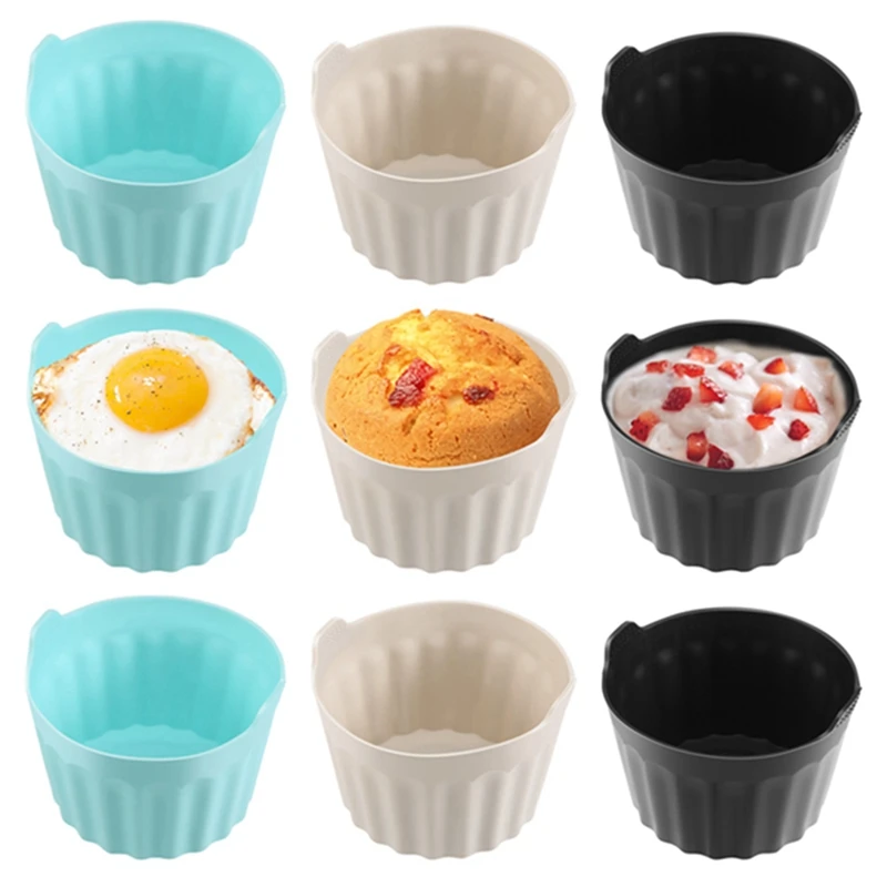 BAAG-9PCS Air Fryer ไข่ Ramekins Nonstick ซิลิโคนไข่กัดแม่พิมพ์มัฟฟิน Liner ถ้วยไข่สําหรับไมโครเวฟ