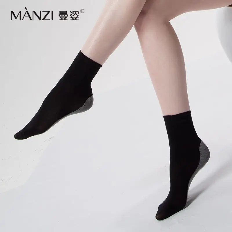 Short Velvet Socks for Women, Bamboo Charcoal Fiber Sole, Antiskid, Antibacterial, Anti-Odor, Thick Nylon Silk,Spring and Summer