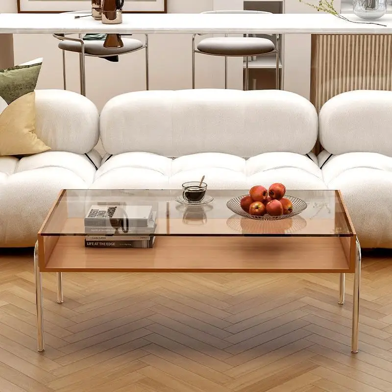 

Solid wood coffee table Stainless steel tea glass Rectangle