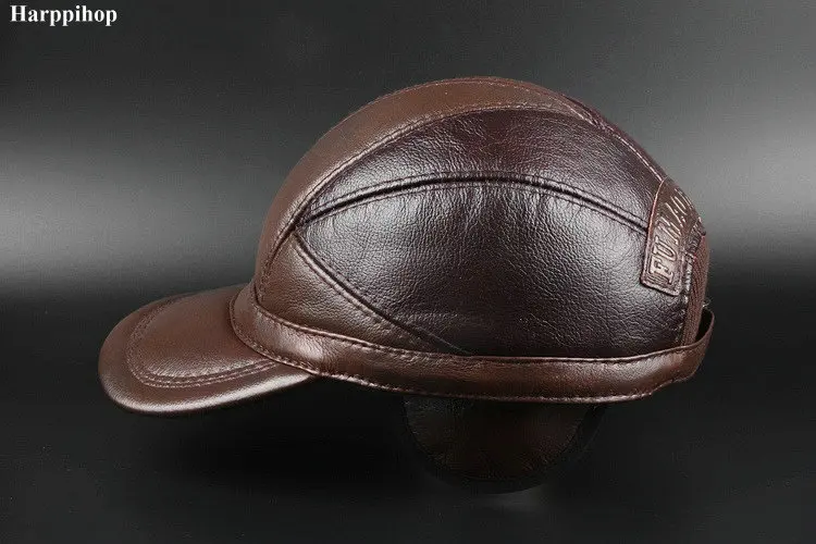 Winter new head layer cowhide hat men casual Baseball Cap Hat ear warm leather peaked cap