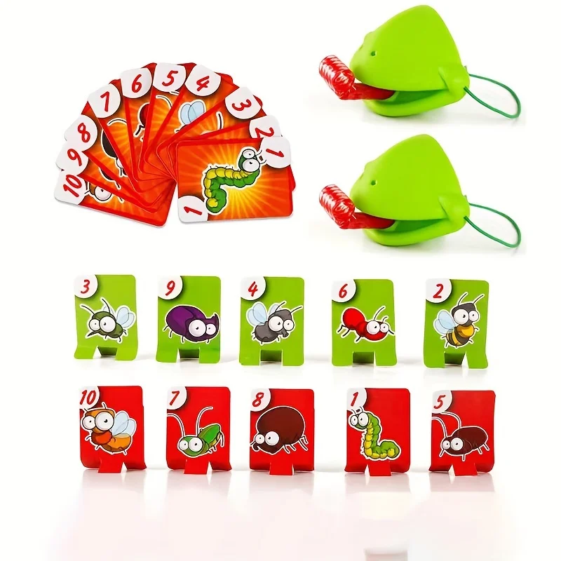 4pcs Frog Tongue & Color-Changing Lizard Board Game, Greedy Snake Cards, Party Interactive Mini-Games, Simple and Fun