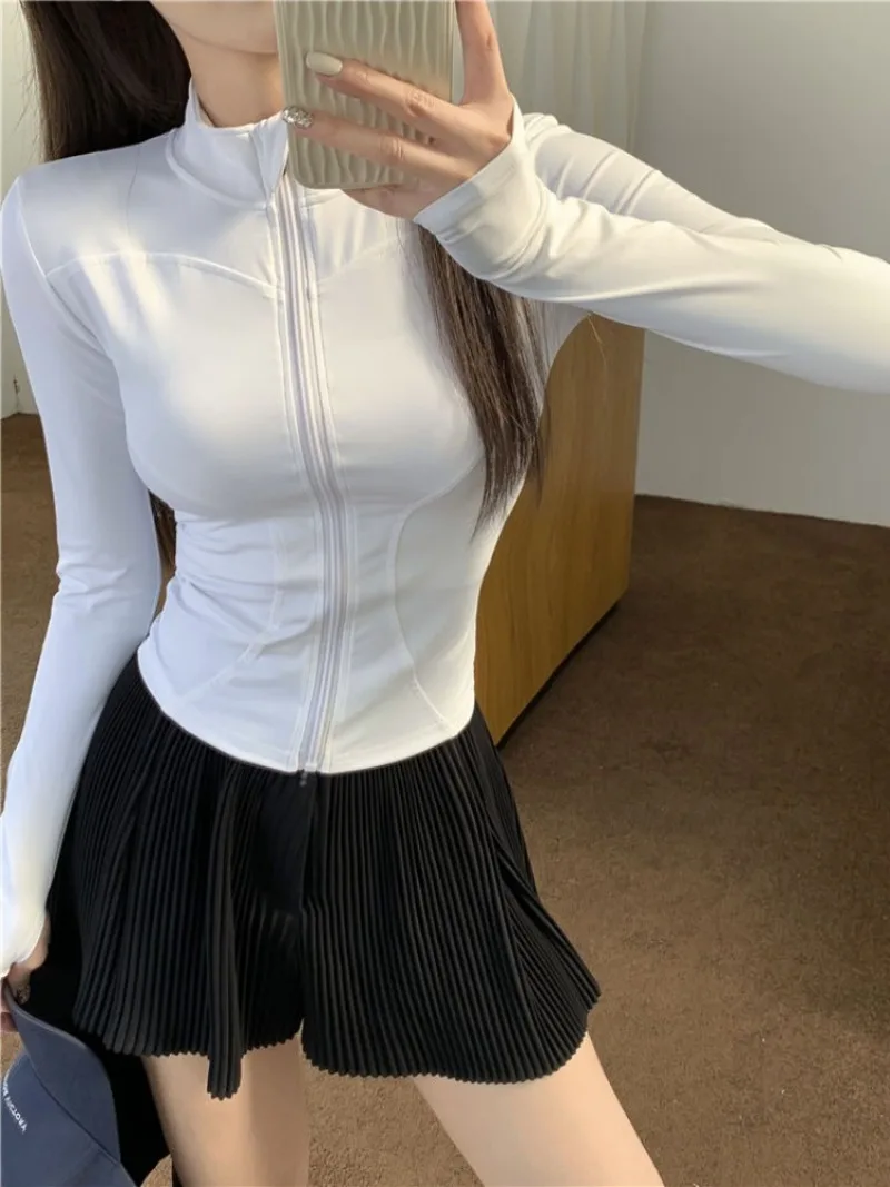 Gym Tracksuit Jacket Women Fitness Active Wear Slim Fit Running Long Sleeve Zip Yoga Tops Spring Autumn Tight Top Korean Style