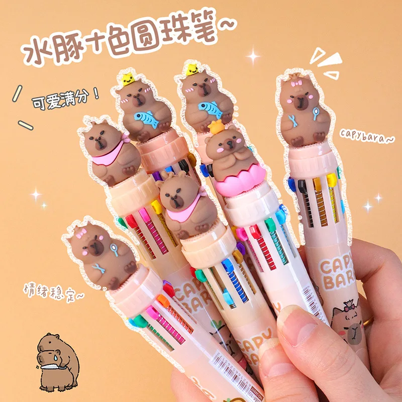 Creative Capibala Ten-Color Ballpoint Pen Cute Multi-Color One Press Neutral Pen For Students Special Oil Paint Pen Press Type