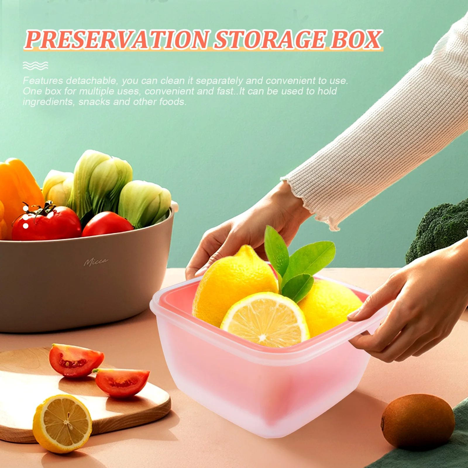 

Drain Fresh Box Food Storage Container Water-Repellent PP Material Sealing Crisper for Fruits Vegetables Ginger Garlic