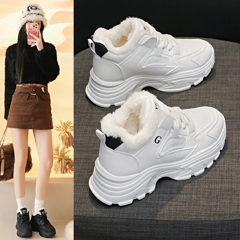 

Новая женская обувь 2029, зимние высокие спортивные туфли для папы с плюшевыми хлопковыми туфлями, противоскользящая женская обувь