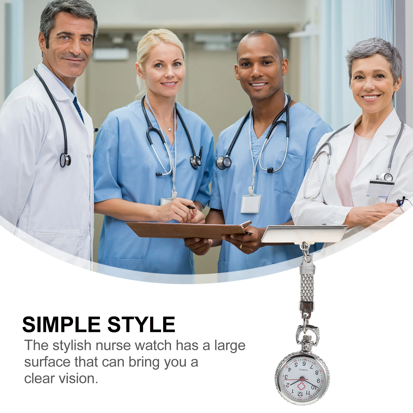 

1Pcs Practical Nurse Watch Alloy Clip-on Design Large Dial Clear Display Portable Nurse Fob Watch for Doctors Nurses