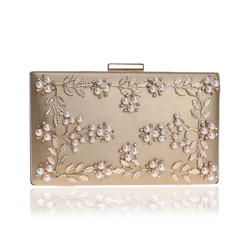 Pink Clutch Purse Women Fashion Pearls Beading Bride's White Square Bags Luxury Leather Cellphone Handbags Envelope Evening Bags