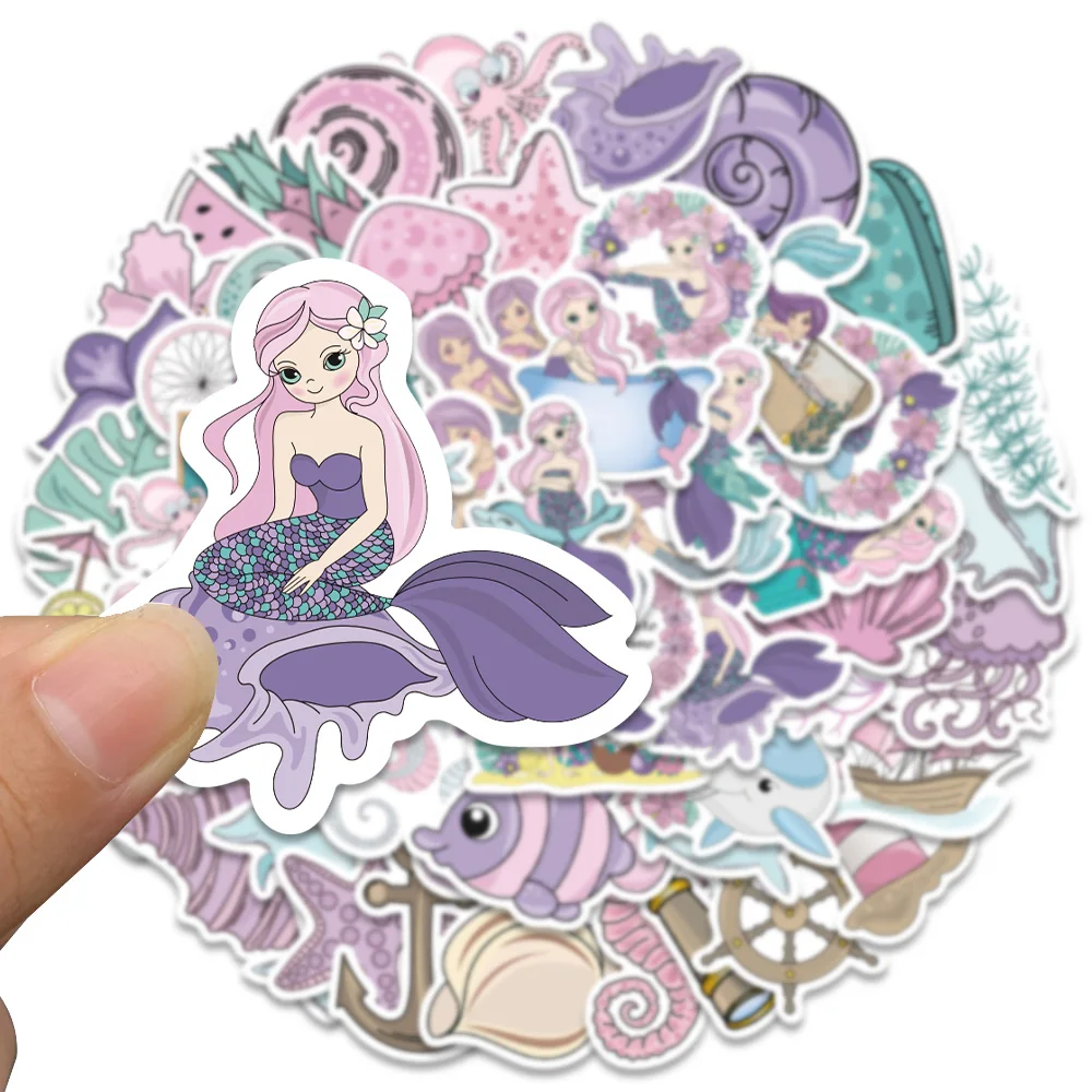 56pcs Cartoon Mermaid Sticker For Phone Laptop Luggage Magazine Scrapbook Guitar Decal Sticker Student Reward