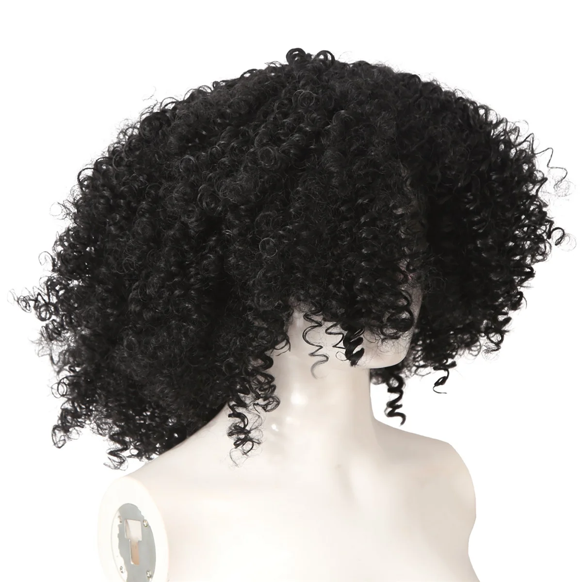 Peluca de pelo rizado corto para mujer africana, pelo negro de fibra química con flequillo, Cosplay, uso diario, 12 pulgadas