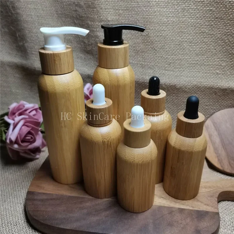 

Luxury Bamboo Housing Bamboo White/Black Lotion Pump Bottle Empty Bottles Cosmetic Containers Frosted Bottle Plastic Inner