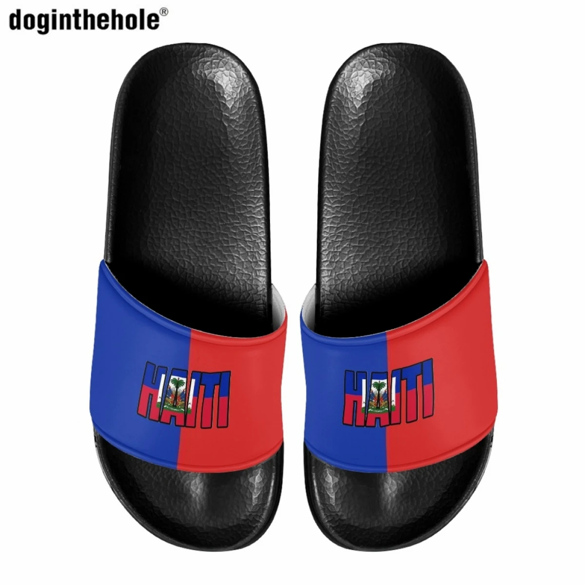 Doginthehole Women Slippers Fashion New Haiti Flag Print Design Art Sandals for Outdoor Beach Indoor Non-slip Slip On Slippers