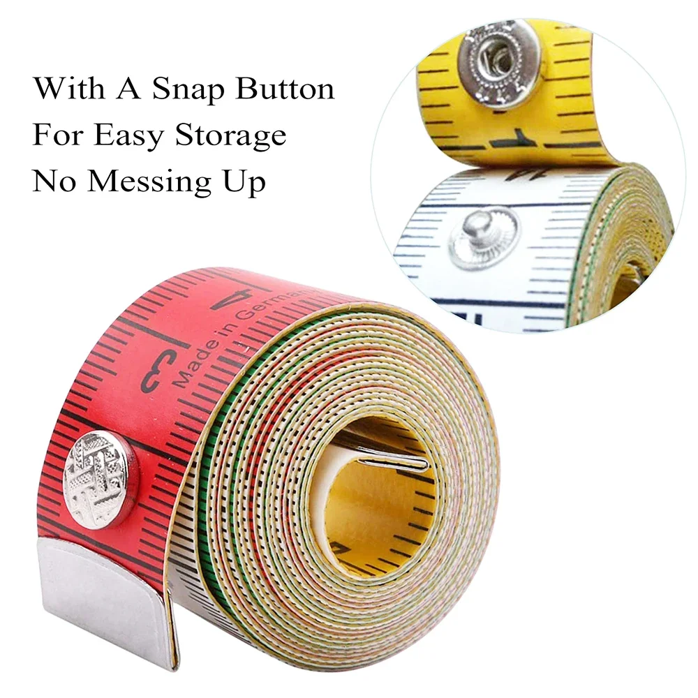 1Pc Germany Quality Soft Tape with Snap Fasteners Soft Multicolor Measuring Tape Dual Sided Tape Measure Needlework Sewing Tool