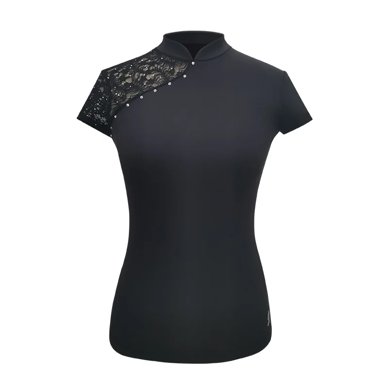 

Pattern skating clothing for women professional training examination Chinese style lace short-sleeved spring and summer