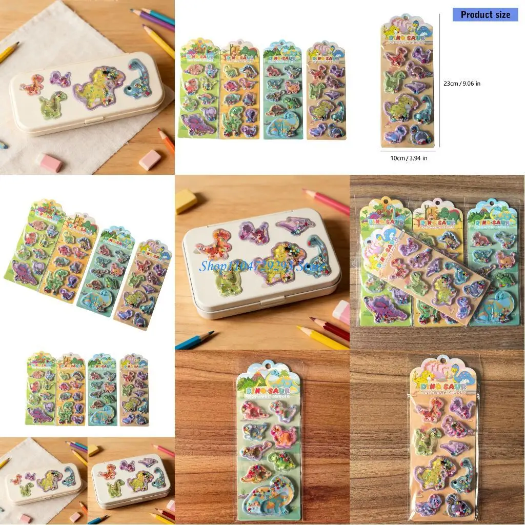 

Y2GD Cartoon Water Filled Sticker Dinosaur Embossed Sticker For Kid Wall Art Notebook Journal Phone Cover Classroom Rewarding