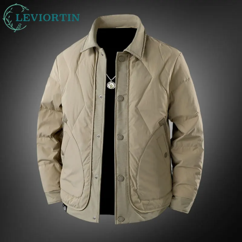 Winter Men White Duck Down Jacket Outdoor Sportwear Windproof Cold Stand Collar Diamond Patterned Padded Jacket Thick Warm Coat