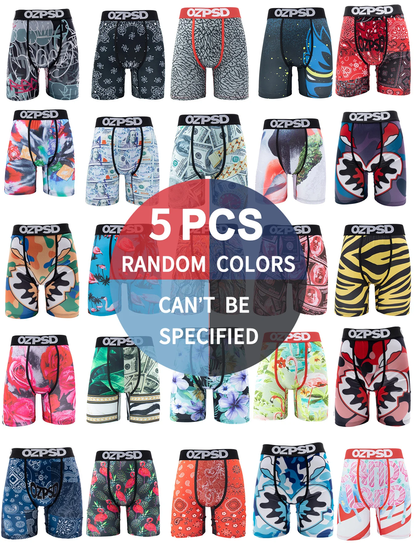 5Pcs Sexy Summer Men Boxer Underwear Breathable Printed Men's Panties Underpants Male Plus Size Man Boxer Briefs Man Boxershorts