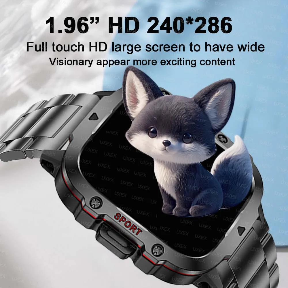 الرجال مصباح يدوي Smartwatches 1.96 HD مكالمة لاسلكية الصحة المقتفي مخصص صور صوت مساعد هدية الكريسماس البارون ساعة رياضية