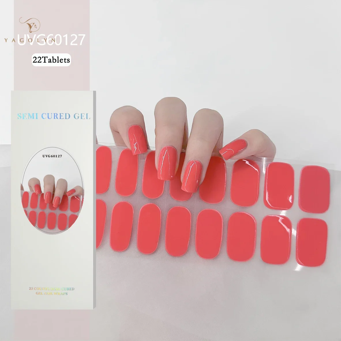 22Tips UV Semi-cured Gel Nail Wraps Press on Nail Gold Foil Stickers The Headlight Becomes Hard and Fully Covers Nail Patches